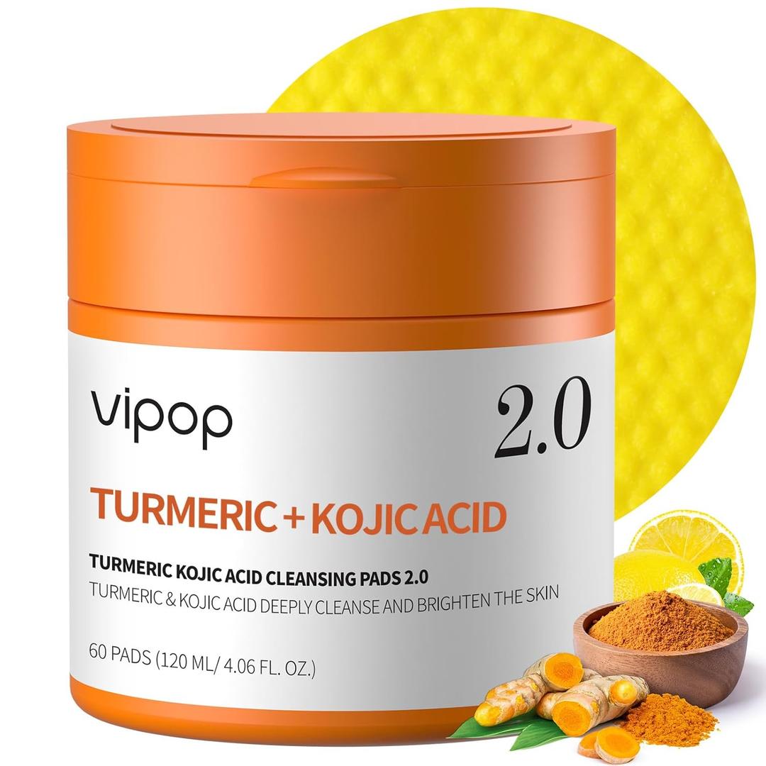 Turmeric pads and kojic acid cleansing for face pads dark spots, kojic acid and turmeric cleansing scrub pads for face and body (60 Count (Pack of 1)