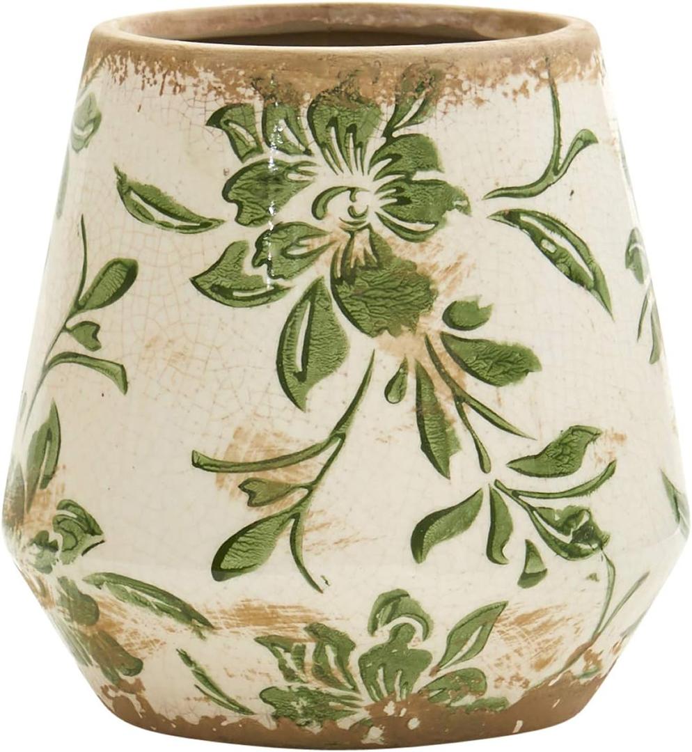 5.5in. Tuscan Ceramic Green Scroll Planter