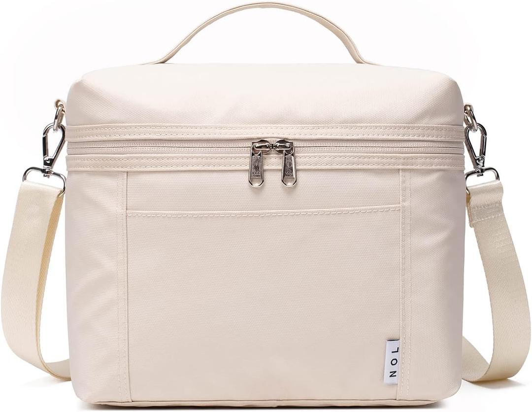 NOL Natural Organic Lifestyle Insulated Lunch Bags for Women Cooler Bag Lightweight Nylon Waterproof Lunch Box For WorkMedium, Cream