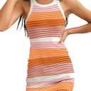 Samefar Women's Ribbed Scoop Neck Sleeveless Tank Dresses Basic Bodycon Mini Dress (Small, A Striped Yellow)