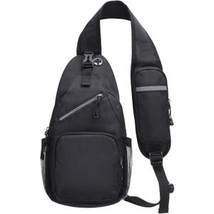 Small Sling Bag, Water Resistant 11 Inch Crossbody Chest Bags Oxford Daypack Backpack with Headphone Jack with Anti-theft Pocket for Men Women (Black)