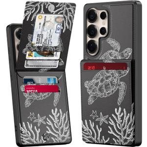 Bemal for Samsung Galaxy S25 Ultra Wallet Case with Card Holder, Fashion Printed, RFID Blocking, PU Leather Kickstand, Magnetic Closure, Shockproof Phone Cover for Women Men, Cute Sea Turtle