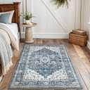 AMADA HOMEFURNISHING 3x5 Washable Area Rug, Low-Profile Entryway Rug with Non-Slip Backing & Durable Edge Binding, Vintage Rugs for Bedroom, Entryway & Kitchen (Blue)