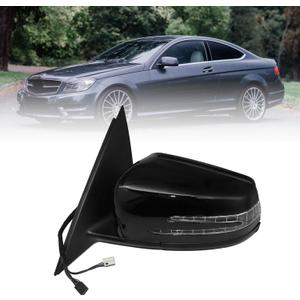 Priprilod Exterior Mirror Black Driver Left Side Fit For Mercedes-Benz C63 AMG C250 C300 C350 2010-2014 Automatic Dimming, Heated, Side View, In-housing Signal Light, With Puddle Light #2048103176