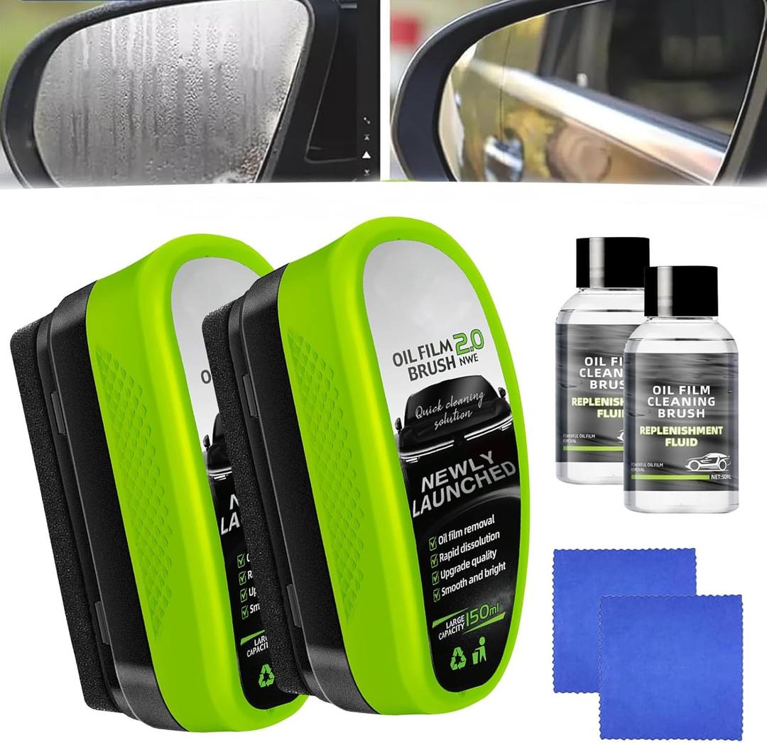 Oil-Free Car Glass Brushes, Upgrade 2.0 Clear Vision Glass Cleaner, Oil Film Cleaning Brush for Automotive Windows, Clearvision Cars Windshield Cleaner Tool, Universal Cleaning Wipe Board (2 SET)