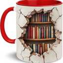 Bookshelf Mug - Gift For Book Lovers - Gift For Librarians - 3D Library Bookshelf Cup - Library Mug - Bookish Coffee Cup - Book Reader Gifts - Birthday Gifts For Writer, BookClub