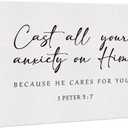 Bible Verse Canvas Print Decor Cast All Your Anxiety on Him 1 Peter 5 : 7 Wall Painting Posters Artwork 12X15Modern Home Office Decoration (Framed)