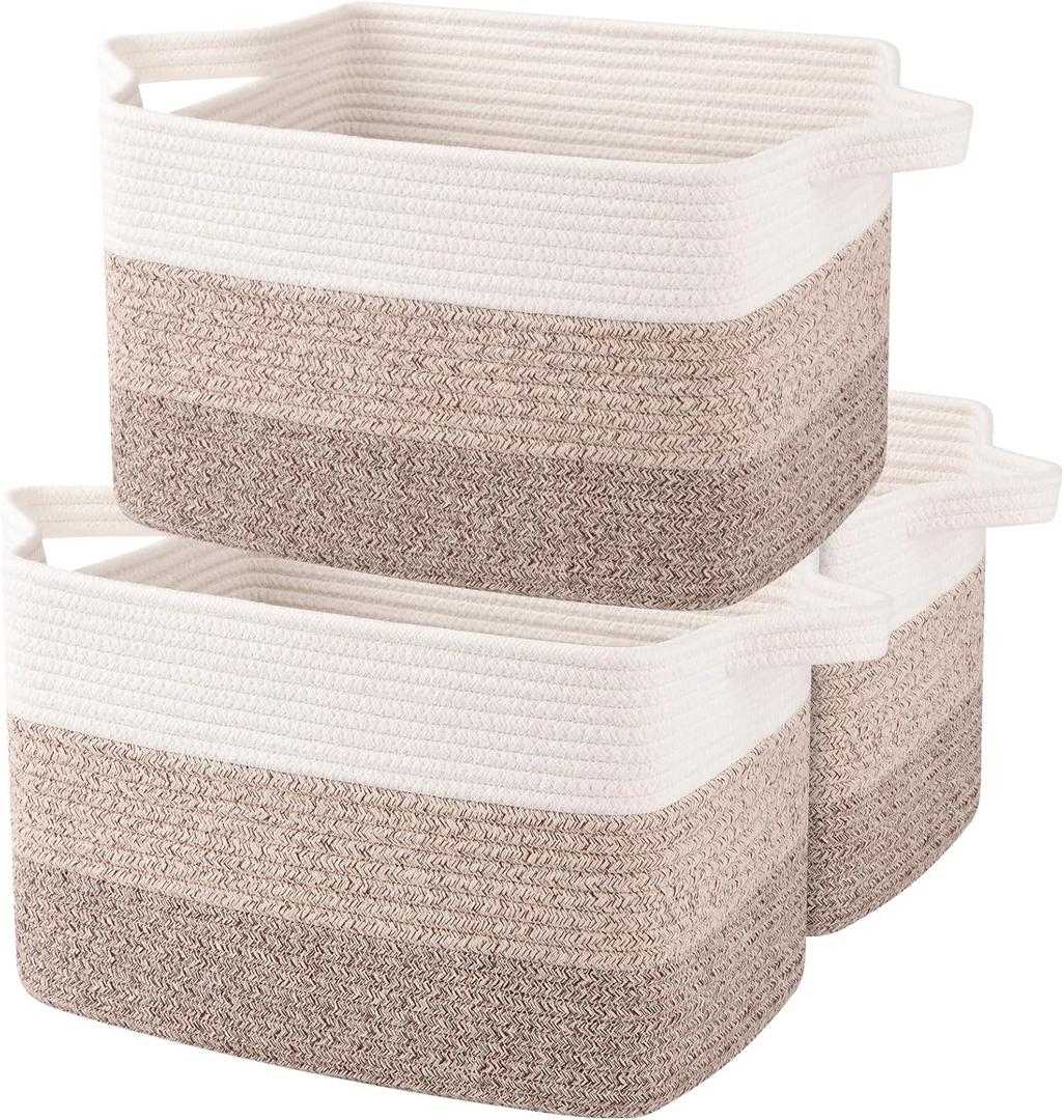 OIAHOMY Storage Basket, Woven Baskets for Storage, Cotton Rope Basket for toys,Towel Baskets for Bathroom - Pack of 3, Gradient Yellow