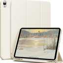 Kenke for iPad 11/10th Gen Case with Pencil Holder 11/10.9 inch 2025 A16/2022, Soft TPU Back Shell Hybrid Slim Trifold Stand Protective Cover Support Touch ID Auto Wake/Sleep (Cream)