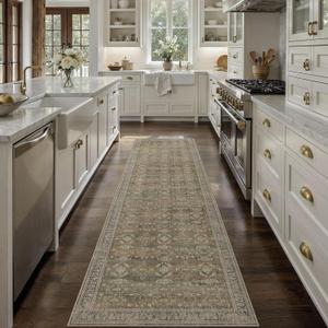 3x8 Brown Area Rug Runners for Hallways Washable Vintage Distressed Carpet Low Pile Non Slip Indoor Retro Soft Long Accent Rug Bedroom Kitchen Bathroom Laundry Dining Living Room