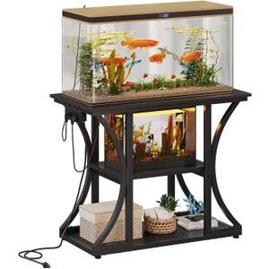 40-50 Gallon Aquarium Stand with Power Outlet & Storage Shelves, Black