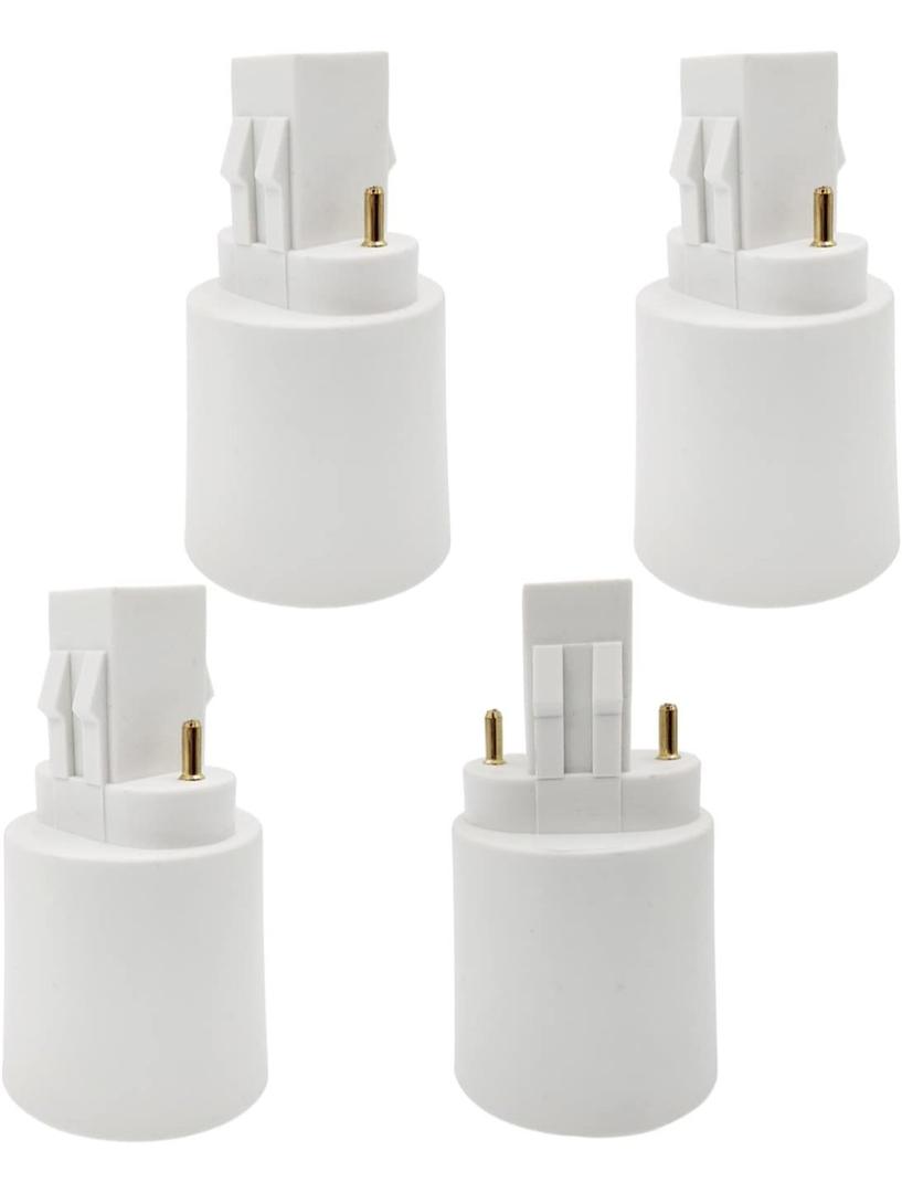 E-Simpo 4pcs Gx23 to E26/E27 Lamp Base Holder Socket Adapter, Refinded Gx23 to E26/e27 Bulb Base Converter CFL PL-S PL-C Bulb Holder Conversion Double Tab.2P in Parallel (4-Pack)