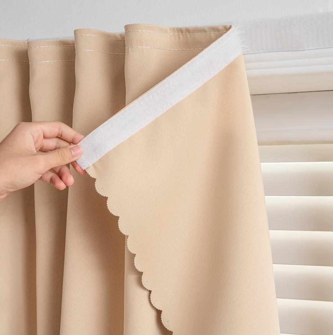 Adhesive Curtain - No Drilling, No Rod, Easy to Install Blackout Curtains for Window Blinds, Bedroom (Beige 35 * 71 In-1P)