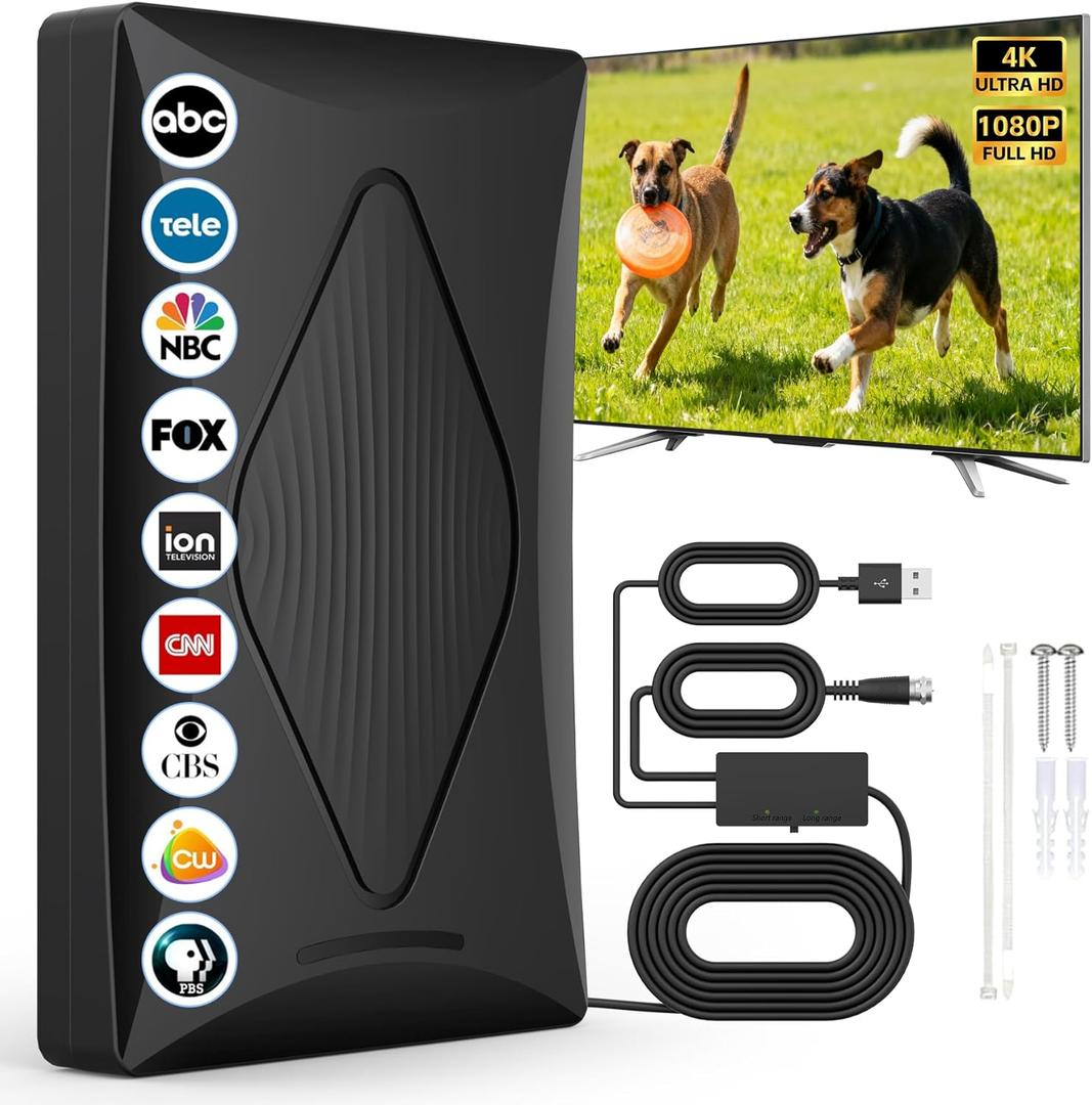 2026 TV Antenna for Digital TV Indoor, Long Range Smart Antenna for Local Channels, Support 4k 1080p with Amplifier Signal Booster for HDTV (Black)