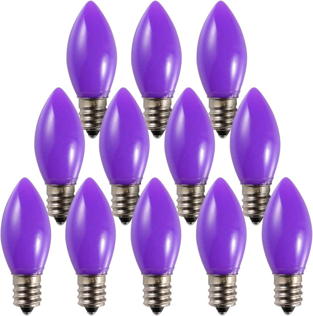 Bluex Bulbs 12 Pack C9 Purple Light Bulb Ceramic Incandescent 7 Watt E17 Intermediate Base Replacement C9 String Lights Bulbs Colored Light Bulb Purple Bulb Holiday Decorations Halloween Bulb