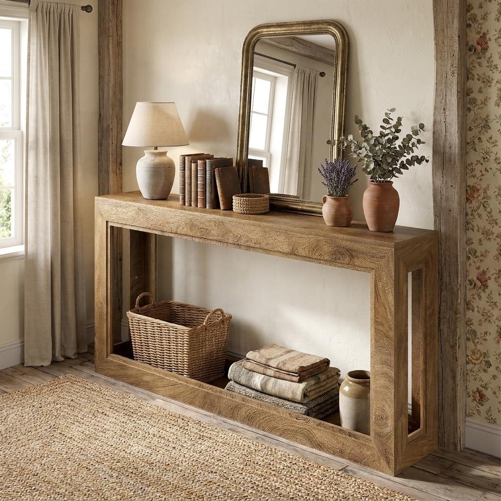 LITTLE TREE 63" Console Tables, Long Entryway Table, Modern Sofa Tables, 62.99" x 11.81" x 31.5" Long Couch Table Behind Sofa, Narrow Console Tables for Hallway, Living Room, Entrance, Foyer, Light Oak Brown