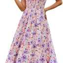 GRACE KARIN Women's 2025 Summer Floral Boho Dress Square Neck Strapped Swing A Line Sundress Beach Long Maxi Outfits, Size: L