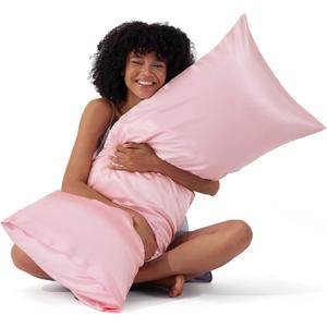 Bedsure Body Pillow Cover 20x54 Inches - Pink Satin Similar to Silk Pillowcase for Hair and Skin, Cooling and Silky Long Body Pillow Pillowcase with Envelope Closure, Gifts for Women Men