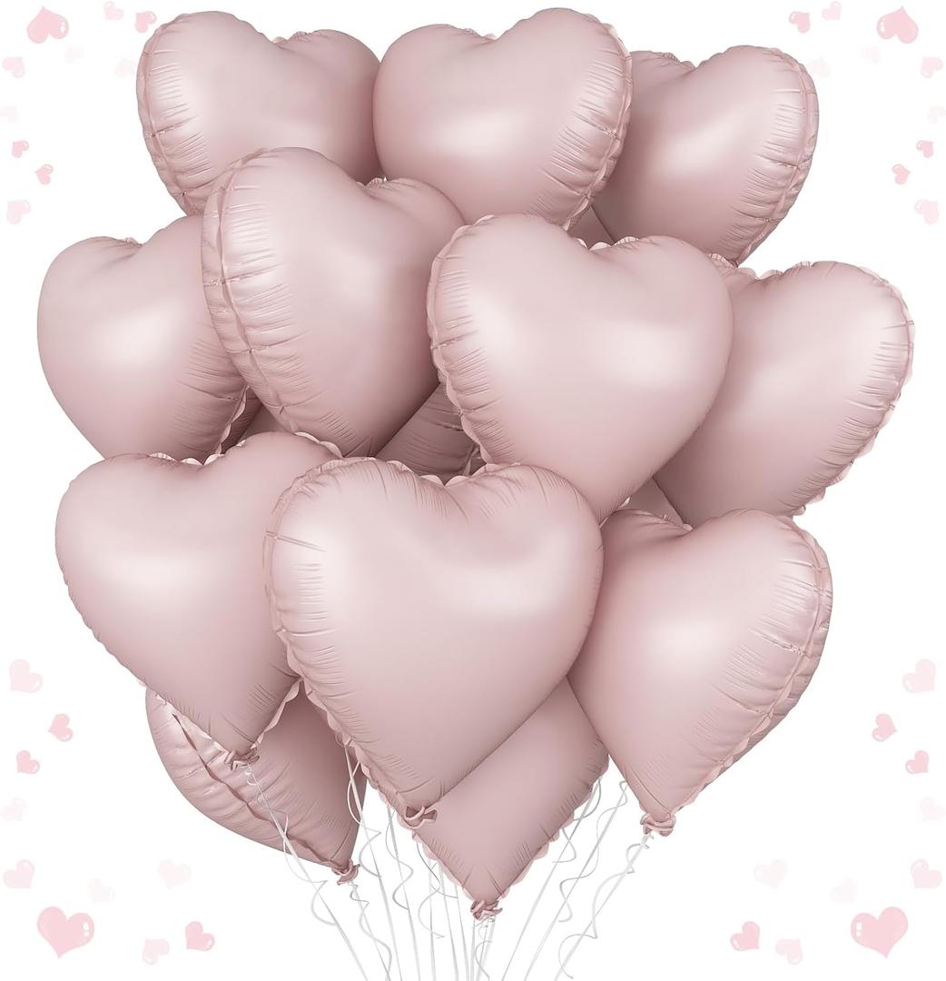 Baby Pink Heart Balloons, 18 Inch Pink Heart Shape Balloon, 12PCS Large Pastel Pink Helium Foil Heart Romantic Balloon for Girls Birthday Wedding Engagement Anniversary Princess Party Decoration, Baby Pink