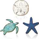 AceOrbit 3 Pcs Vintage Coastal Wooden Wall Decor Ocean Sea Turtle, Starfish & Sand Dollar Wall Art Rustic Beach Theme Hanging Decoration Gifts for Living Room, Bathroom, Bedroom