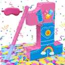 Pink Party Decorations,15.7 Pink Number 1 Pinata with Stick Blindfold Confetti for Girls Boys 1st Anniversary Party Decorations & Supplies(1st)