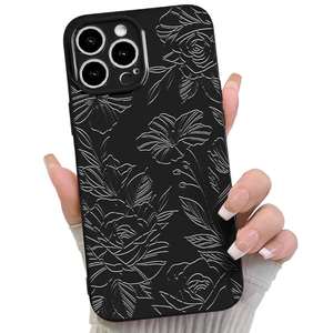 NITITOP Compatible with iPhone 13 Pro Case Cute Aesthetic Floral Flower Rose Line Pattern for Women Girl Trendy Slim Fit TPU Silicone Shockproof Full Camera Protection Cover