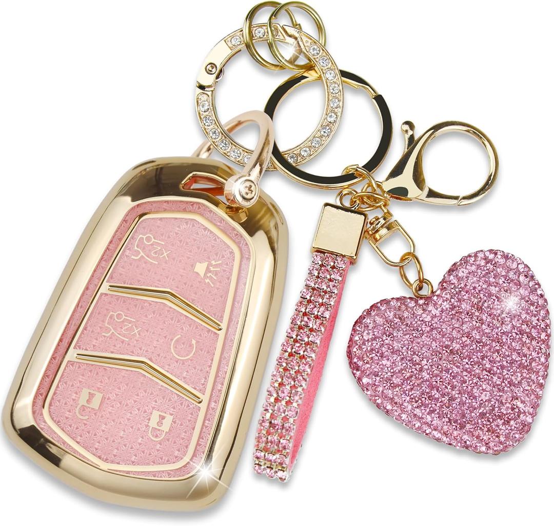 Key Fob Cover with Heart Keychain, Car Key Shell Compatible with Kia 2020-2022 Soul 2019-2021 Forte 2020-2021 Telluride K5 2021-2022 Seltos NIRO Sportage Sorento Protector (Pink)