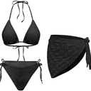 Women 3 Piece Swimsuits - Sexy Triangle Bikini Sets with Cover Up Halter String Tie Side Bathing Suits ,M