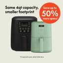 bella 4Qt Slim Air Fryer, Fits-anywhere Kitchenware, EverGood Ceramic Nonstick Coating, Adjustable Temperature, 6 Preset Cooking Options, 60 Min Auto Shutoff w Audible Tone, 3.3lb Capacity, Seaglass