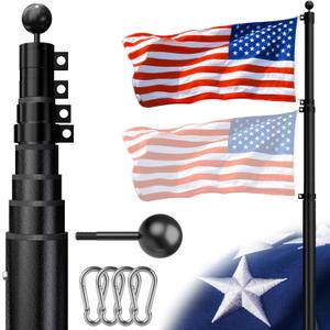 Dogetgd Heavy Duty Flag Pole Telescoping Freedom Edition 25 FT 12 Gauge Extra Thick Aluminum Flag Pole Holder for Outside House Outdoor Metal Flag Pole Kit