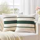 Pack of 2 Boho Pillow Cover 18x18 Decorative, Farmhouse Home Decor Couch Pillow Covers, Boho Throw Pillow Covers for Cushion Sofa Bedroom Living Room (Dark Green)