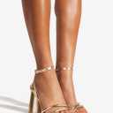 Women's Block High Heels Square Toe Heeled Sandals Ankle Strap Shoes, 6