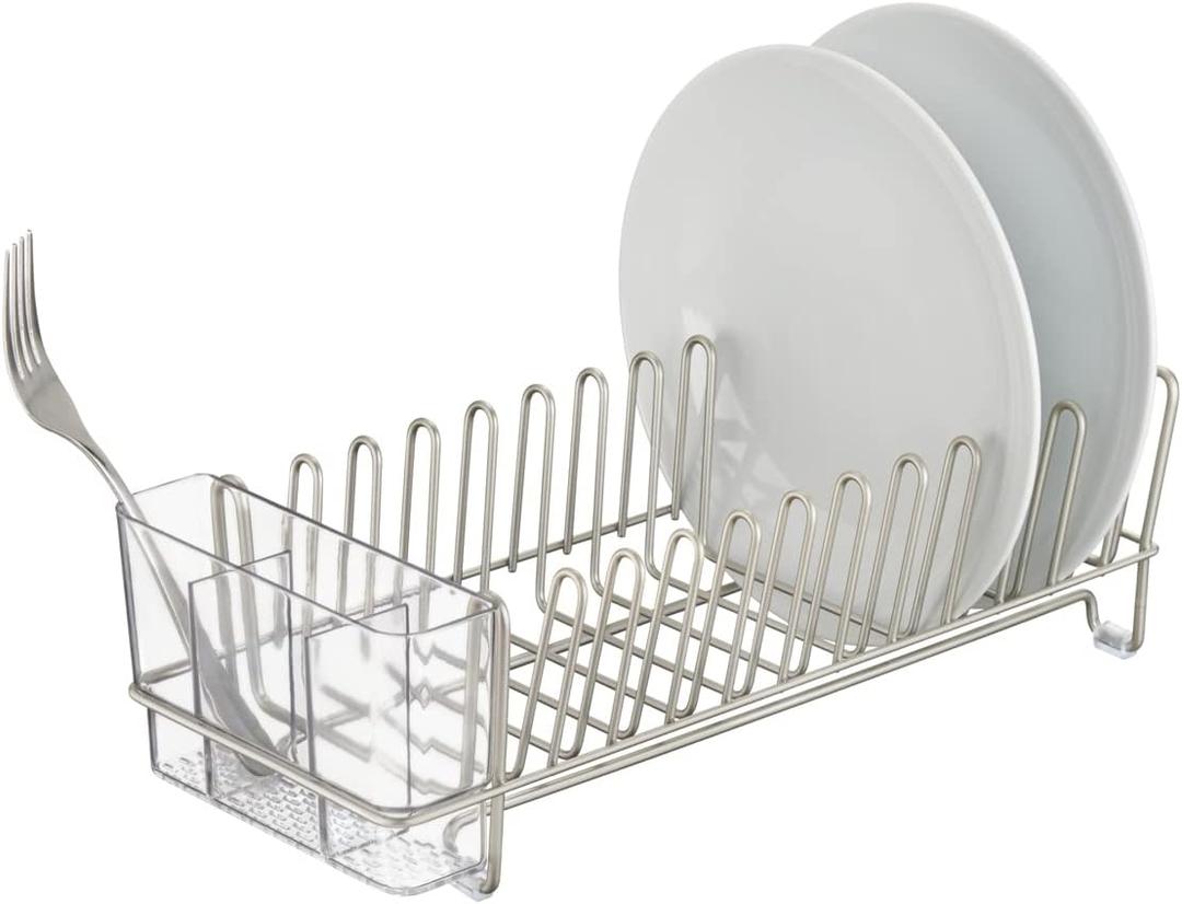 iDesign Metal Dish Drying Rack with Silverware Drainer, The Classico Collection  12.5" x 5.5" x 4", Satin Silver iDesign Metal Dish Drying Rack with Silverware Drainer, The Classico Collection  12.5" x 5.5" x 4", Satin Silver