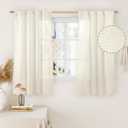 LAMIT 45 Inch Short Window Linen Curtains, Light Filtering Panels Back Tab and Rod Pocket Neutral Drapes for Cafe/Bathroom/Loft Room, Natural, 2 Panels, 34 x 45 Inch