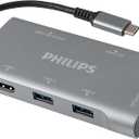 Philips USB C Hub with Power Pass-Through, 7-in-1 Multiport Adapter, 1 HDMI 4K@30Hz, 60W USB-C Power Delivery, 2 USB 3.0, 1 Ethernet, 1 SD 1 MicroSD Card Reader, DLK9120C/27