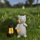 Cat Solar Garden Statues,Resin Cat Carrying Lantern Design Figurine Decorations with Solar Lights Lantern, OutdoorStatue Decor Art for Lawn Yard Front Patio Balcony
