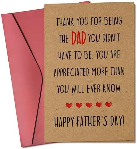 Pawzity Step Dad Fathers Day Card - Happy Fathers Day Cards for Bonus Step Dad, Stepfather from Daughter Son - Funny Cards for Father from Bonus Kids - Single 5.3''x 8'' Folded Greeting Card Set of 2