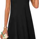 MEROKEETY Womens Casual Summer Sun Dress 2026 Spring Beach Vacation Crewneck Sleeveless Tank Cruise Shift Swing Sundress (X-Large, Black)