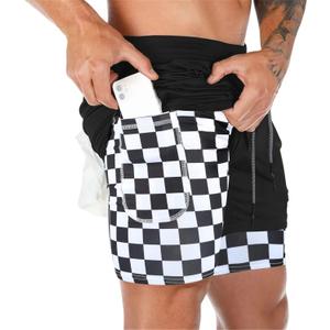 Surenow Men's Athletic Running Shorts Quick Dry Workout Shorts 2 in 1 Shorts 5" Gym Running Shorts for Men with Phone Pocket (XX-Large, Buffalo Plaid)