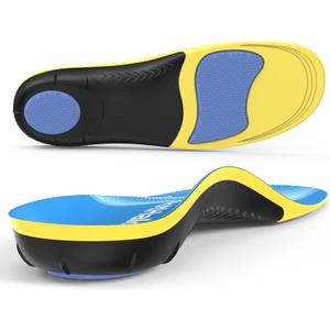 Plantar Fasciitis Insoles - High Arch Support Inserts, Gel Cushion, Relief for Flat Feet - 220+ lbs Orthotics Insoles Ideal for Work Boots (Blue, Men 9-10.5 | Women 10-11.5)