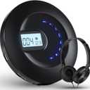CD Player Portable, Rechargeable Portable CD Player for Home Car and Travel with Headphone and Anti-Skip/Shockproof, Compact Player with LCD Display, AUX Cable, Backlight