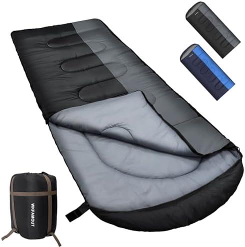WKFAMOUT XL 10 Degree Sleeping Bags Waterproof for Adults 350GSM Machine Washable with Compression Sack for 3-4 Season Camping Outdoor