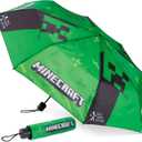 Minecraft Folding Umbrellas for Boys Girls Durable Compact Umbrella Windproof Travel Umbrella for Teens and Gamers (Green/Black)