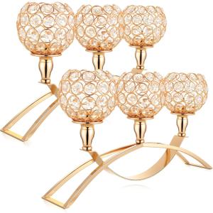2 Pieces 3 Arms Crystal Candle Holders 3-Candle Candelabras Crystal Candelabra Stand for Table Centerpiece Dining Home Decor Wedding Party(Gold)