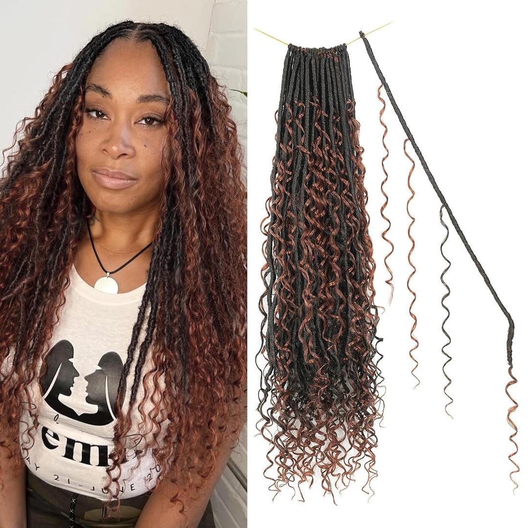 Boho Goddess Locs Crochet Hair: 8 Packs Pre Looped Bohemian Faux Locs Crochet Hair Extensions for Black Women, 24 Inch with 3 Curls (24 Inch, OT350#, 8 Packs)