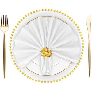 SuperO Set of 120 Cloth Napkins 17 x 17 Inch, Polyester Solid Washable Dinner Napkins with Hemmed Edges,Great for Restaurant, Wedding and Party(White)