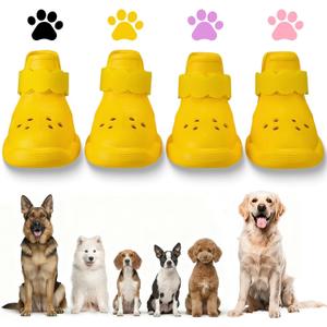 Dog Shoes for Hot Pavement and Snow – Waterproof, NonSlip, Breathable Booties with Adjustable Straps for Small, Medium and Large Dogs (Yellow, L)