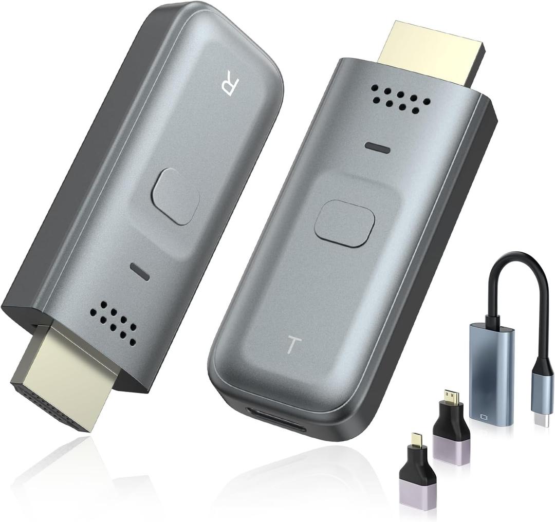 Temracha Wireless HDMI Transmitter and Receiver, Plug & Play Portable Wireless HDMI with Adapter, 4K Decode Transmit to 1080P Output Support 2.4/5GHz, 100FT for Streaming Video Laptop/Pc/Tv Box