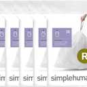 simplehuman Code R 100 Count Custom Fit Liners, Drawstring Kitchen Trash Bags, One-by-One Mess-Free Dispense, Extra Thick & Double Seamed, 50% PCR Plastic, 9-10 Liter / 2.6 Gallon, White