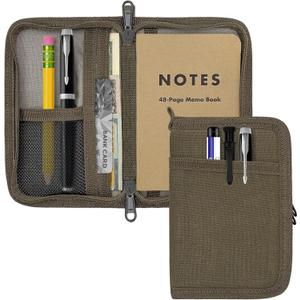 Journal Cover for Field Notes & Moleskine Cahier with YKK Zipper, 3.5"x5.5" Waxed Canvas Notebook Cover with Pen Holder, Water Resistant Travel Planner Cover for Daily Use (Olive Brown)